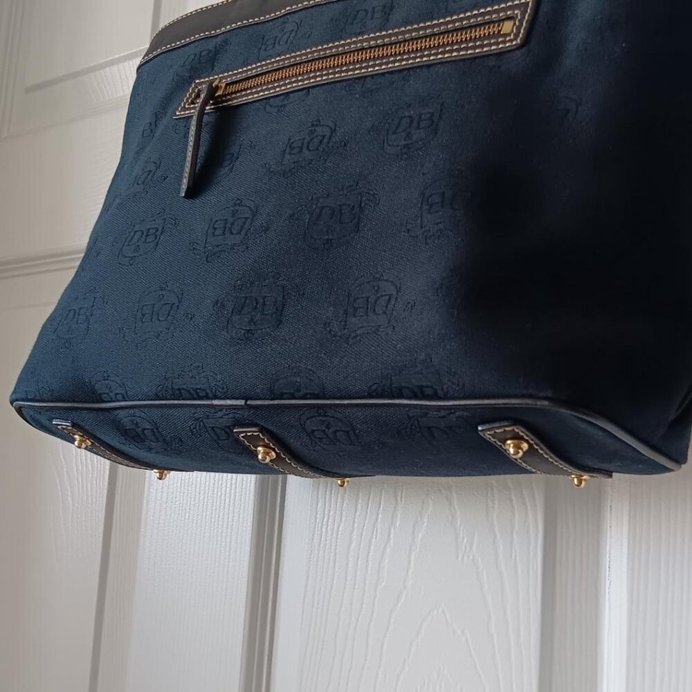 Dooney & Bourke Signature Logo Navy Canvas Bag Black Leather Straps and Trim - Picture 6 of 16